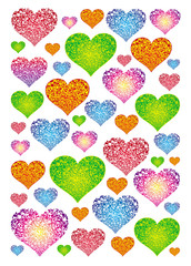 Cartoon background of stylized colorful hearts. Vector picture.