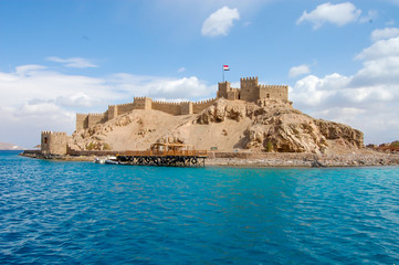 Salah El Din Castle on Farun island in the Gulf of Aqaba,Red Sea,Taba,Egypt, sunny