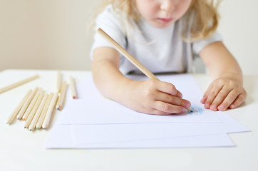 Caucasian Girl Painting Colorful Pencil at Home Early Education Preparing for School Preschool Development Children Game