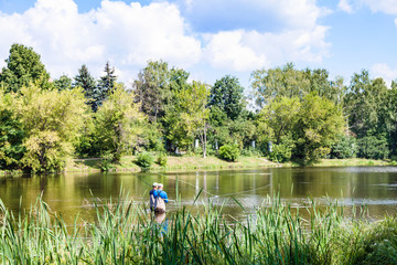 Zhabenka river near urban pond in Moscow in summer