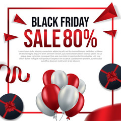 Black Friday with red and white balloons with sale 80%