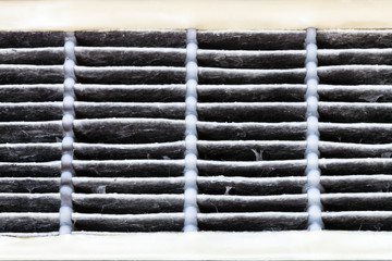 dirty lamellas of used hepa filter close up