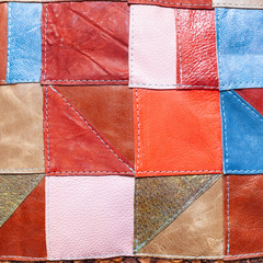 patchwork pattern from various leather pieces - obrazy, fototapety, plakaty