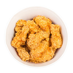 crispy deep-fried chicken wings in paper bucket