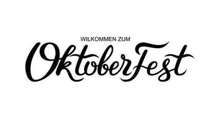Oktoberfest handwritten lettering. Oktoberfest typography vector design for greeting cards and poster. German translation - Welcome to Octoberfest 2018. Vector illustration