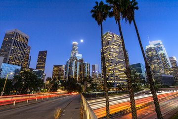 Los Angeles downtown buildings skyline evening