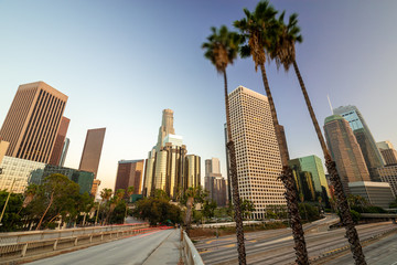 Fototapeta na wymiar Los Angeles downtown buildings skyline evening