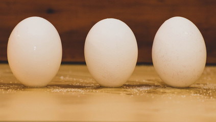 Three eggs so healthy and fresh they are standing. 