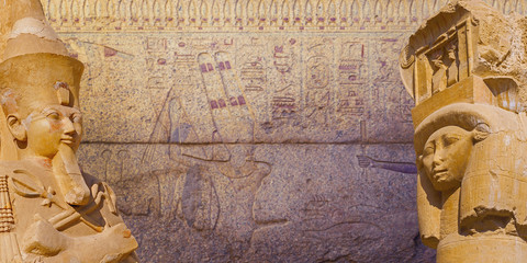 Ancient Egyptian hieroglyphs on stone slabs