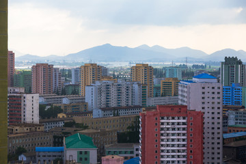 August, 2018 - North Korea, Pyongyang - Panoramic shooting of the central part of North Korea's capital city Pyongyang	