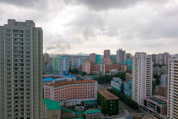 Obraz premium August, 2018 - North Korea, Pyongyang - Panoramic shooting of the central part of North Korea's capital city Pyongyang 