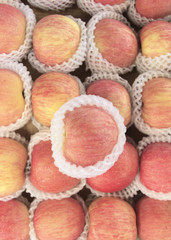 Fruit basket filled with apples in the fruit market