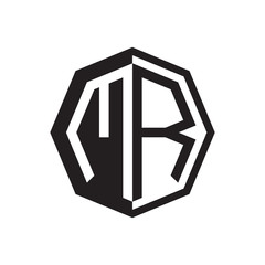 two letter MR octagon negative space logo