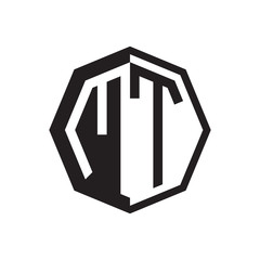 two letter MT octagon negative space logo