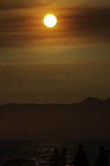 Amazing sunset over the hills of Santa Monica beach in California