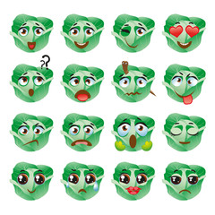 Cabbage Emoji Emoticon Expression. Funny cute food