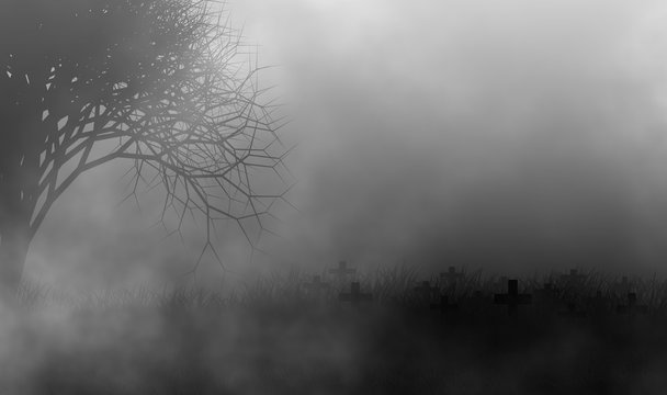 Cemetery in the mist for halloween concept design