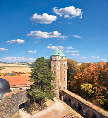 Fototapeta premium Stolpen fortress in Saxony, Germany, from above