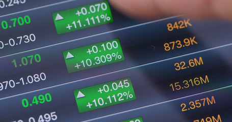 Digital tablet computer showing stock market data graph