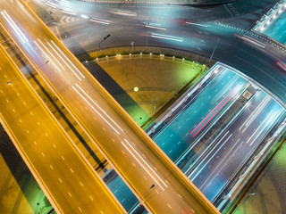 Close up highway road intersection at dusk for transportation, distribution or traffic background.