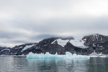 Fototapeta na wymiar Ice floating around the glacier Burgerbukta, Svalbard.