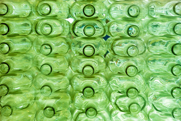 Large group of empty recycled glass bottles