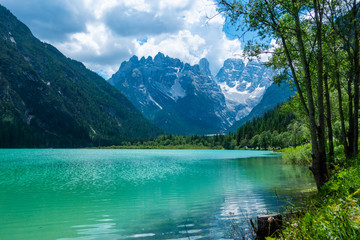 Summer view of Landro Lago in sunny day.