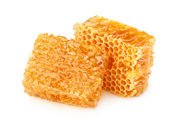 Honeycomb slice closeup on white
