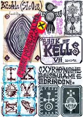 Foto op Canvas Alchimie. Collage van notities, manuscripten, tekeningen, symbolen en esoterische, astrologische, alchemistische en etnische schetsen © Rosario Rizzo