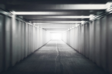 The Light at the End of the Tunnel. Pedestrian crossing under the road. underground passage. motion...