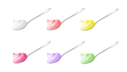  Spoon of  yogurt. Fruit colored ice cream.