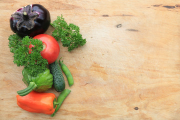 vegetables on wooden table