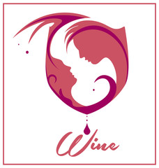 abstract glass of wine in the form of men and women wine minimalism creative logo
