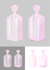 Transparent pink foil or paper packaging. Sachet for bread, coffee, sweets, cookies and gift