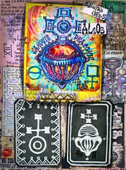 Tischdecke Alchemie und Astrologie. Manuskripte mit alchemistischen, ethnischen, astrologischen und esoterischen Mustern und Symbolen © Rosario Rizzo