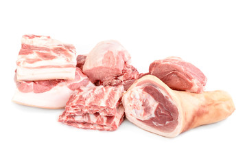 Raw pork meat isolated on white background.