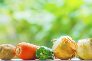 野菜と緑ぼかし背景