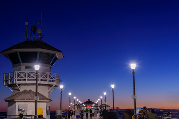 Fototapeta na wymiar Huntington beach pier at dusk, California, U.S.A.
