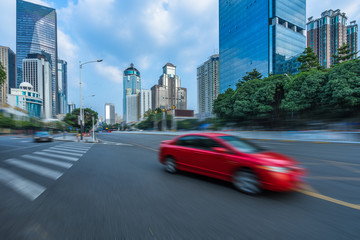 Blurred traffic in the downtown district, shenzhen china