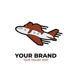 Plane bear logo icon. Bear on a flying plane cartoon illustration