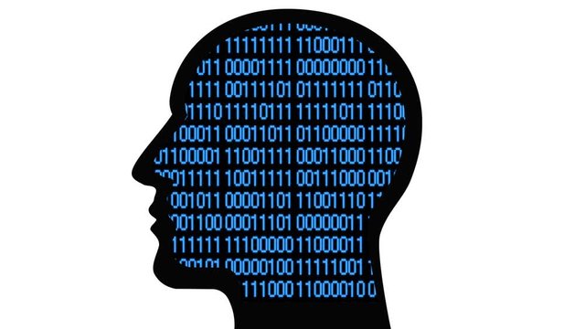 4k Brain head connect  the matrix style binary code,people man thinking expanding AI artificial intelligence science,future tech animation creative background.