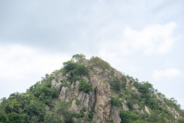 Fototapeta na wymiar Top of the peak mountain is a little tree of Thailand.