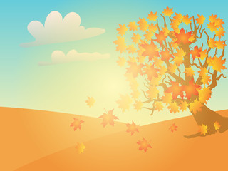 Autumn tree with falling leaves, vector illustration