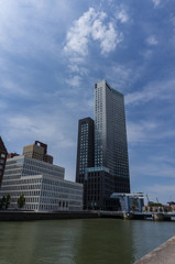 Fototapeta na wymiar Modern architecture downtown in d 'Kop van Zuid' neighbourhood in Rotterdam