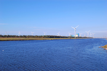 Wind turbines at a beach in Changhua, Taiwan