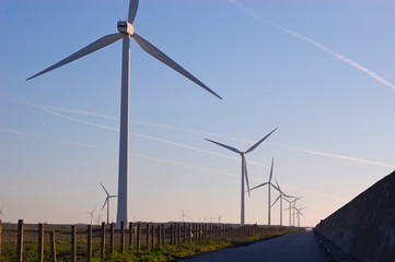 Fototapeta premium Wind turbines at a beach in Changhua, Taiwan