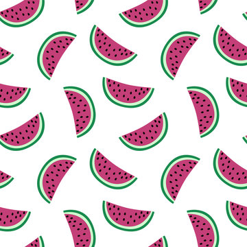 slice of pink watermelon on a white background pattern summer sweet seamless vector