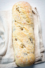 Ciabatta bread with green olives 