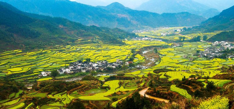 Rural landscape in wuyuan county, jiangxi province, china.