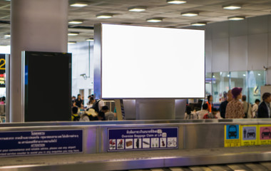 Blank billboard posters in the airport,Empty advertising billboard at aerodrome.